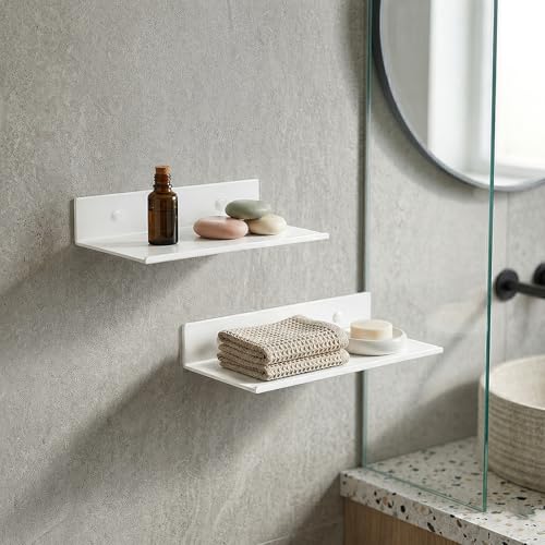 Z metnal Small Floating Shelves, Mini Metal Shelf, Decor Display Wall Shelf, Aluminum, Wall Mounted, Matt White, 8 inch,1 pc - color: White, size: 8 inch
