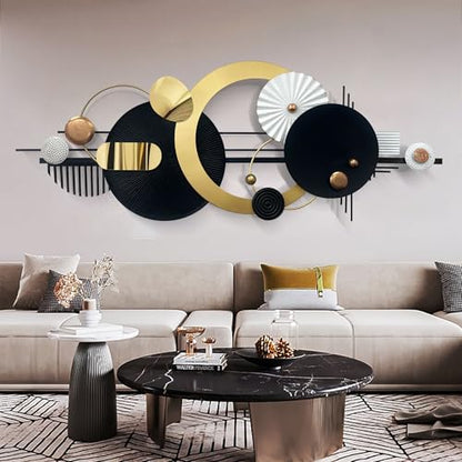 Large Modern Abstract Metal Wall Art, Black and Gold Geometric Circles Wall Decoration, Contemporary Home Decor,59 × 24 inches Wall Art for Living Room/Dinning Room/Bedroom/Entryway/Kitchen/Office - style: Modern Art