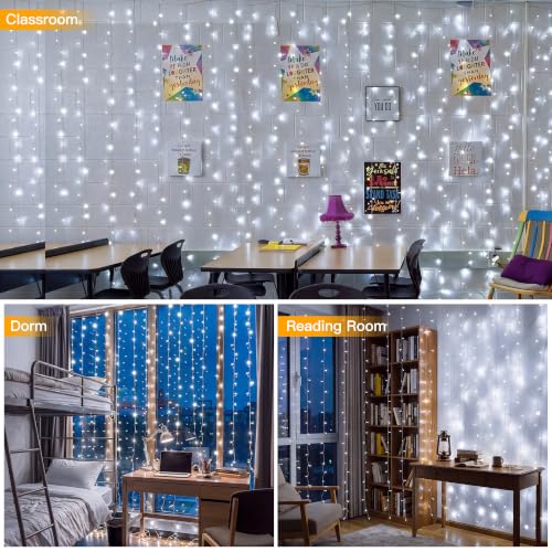 Ollny 200LED Curtain Lights 6.6ftx6.6ft, Cool White String Lights Plug in - color: Cool White, size: 200 LED