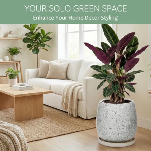 10.3 Inch Ceramic Glaze Plant Pot with Saucer, Flower Pots with Drainage Hole Mesh Net (Spot Blue) - color: Spot Blue