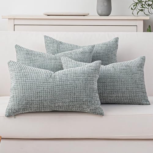 Pack of 4 Throw Pillow Covers 12x20” Boho Cushion Covers for Living Room - color: Aquamarine, size: 20" x 12" (Pack of 4)