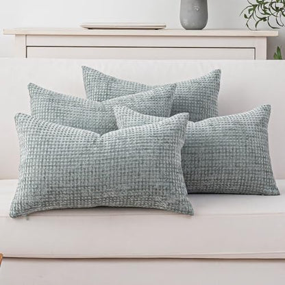 Pack of 4 Throw Pillow Covers 12x20” Boho Cushion Covers for Living Room - color: Aquamarine, size: 20" x 12" (Pack of 4)