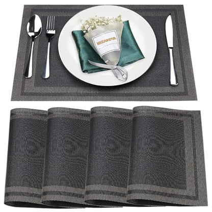 Black Vinyl Placemats Set of 4,Washable Dining PVC Table Mats - color: Black Gold, size: 4PCS 12"Wx18"L