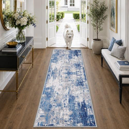 RELEANY Washable Runner 2'x8' Abstract Area Rug for Hallway Blue Gray - color: Blue/Gray, size: 2' x 8' (Runner)