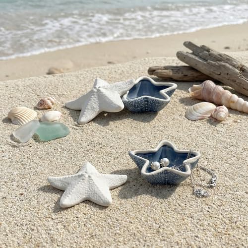 Snailhouse Starfish Shape Jewelry Box with Lid, Ceramic Decorative Small Trinket Ring Earring Necklaces Bracelet Dish Holder Bowl Tray Plate, Gifts for Women