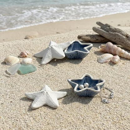 Snailhouse Starfish Shape Jewelry Box with Lid, Ceramic Decorative Small Trinket Ring Earring Necklaces Bracelet Dish Holder Bowl Tray Plate, Gifts for Women
