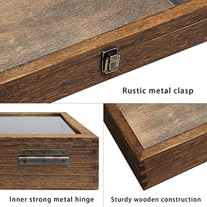 MOOCA Wood Jewelry Display Case with Tempered Glass Top, Velvet Pad - color: 9A) Brown, 2.75 Inch High