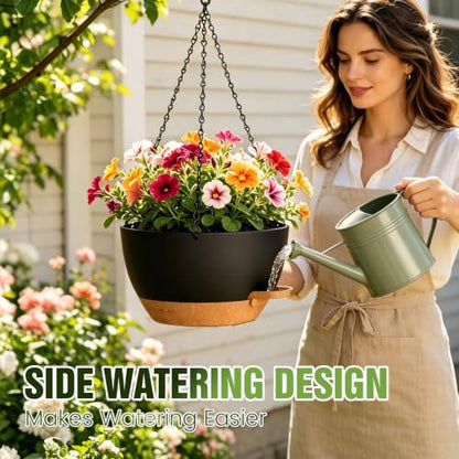 12 Inch Large Self Watering Hanging Planters 2 Pack with Saucers - color: Black Brown, size: 12 Inch 2 Pack