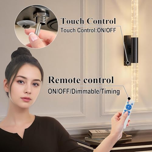 camuucci Battery Operated Wall Sconces Set of 2, Rechargeable Wall Lights - color: Black, size: 25.6 Inches