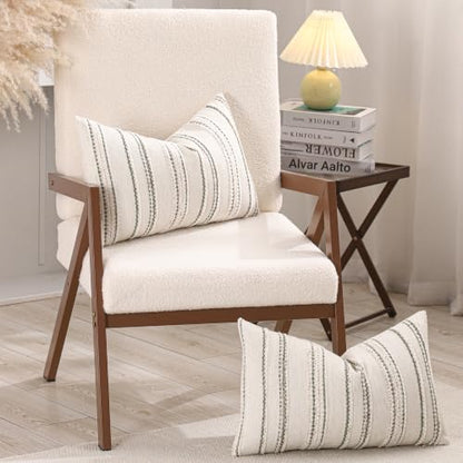 Boho Jacquard Throw Pillow Covers 12x20 Inch Set of 2 Beige Green - color: Beige+green, size: 20" x 12" (Pack of 2)