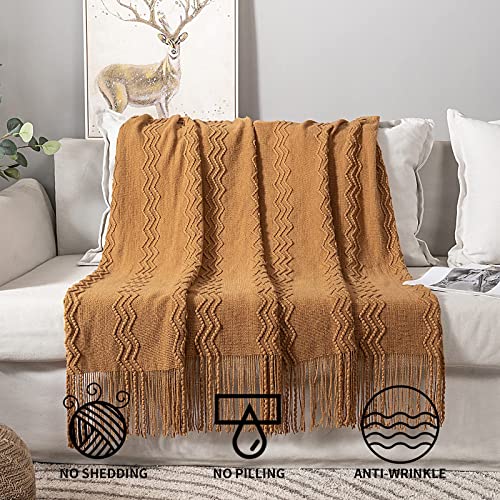 MIULEE Brown Knitted Boho Throw Blanket for Couch 50"x60" - color: Brown, size: 50" x 60"