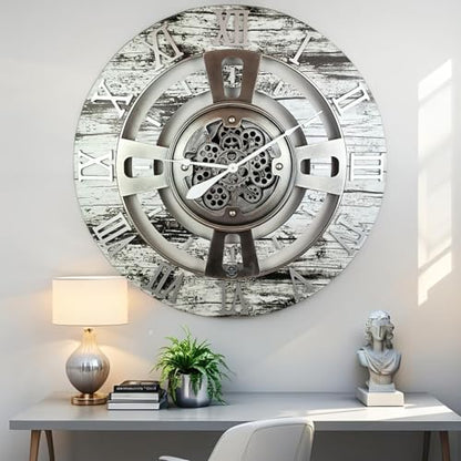 ImprovingLife The Gears Clock 24'' Inch Real Moving Gear Wall Clock England Line (Grey & White, 24 inches (60 cm)) - color: Grey & White, size: 24 inches (60 cm)
