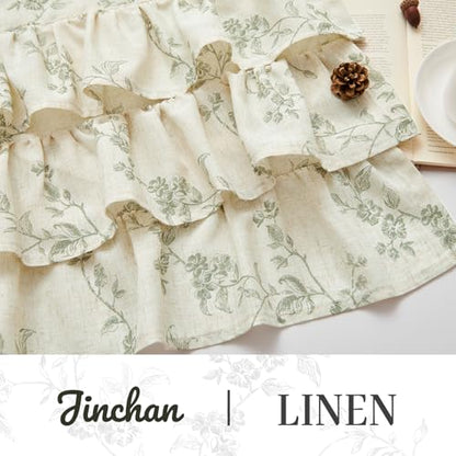 jinchan Alisa Ruffled Floral Valance Curtain 18 Inch 1 Panel Green on Linen - color: Alisa Green on Linen