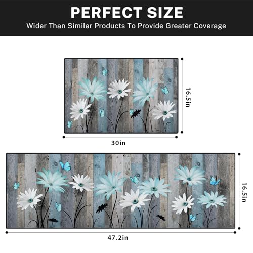 Kitchen Rugs Set of 2 Non Slip WashableFloral Butterfly - color: Rustic Daisies