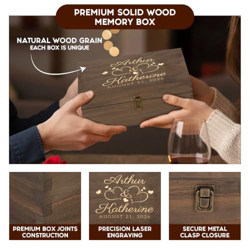 Personalized Anniversary Box, Engraved Wooden Keepsake Box for Couples - style: 6. Anniversary Designs