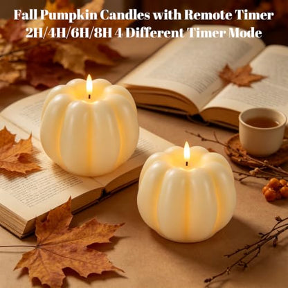 Wondise Fall Decorations Real Wax Pumpkin Candles with Remote Timer - color: 5-White