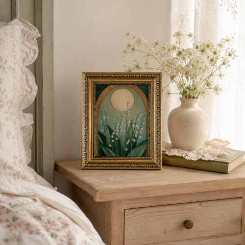 Lily of the Valley Wall Art Moody Picrure Wall Decor Dark Floral Canvas Art - color: Green Floral, size: 10"L x 8"W