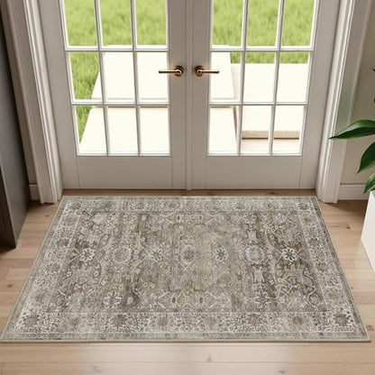 2x3 Entryway Rug Brown Grey Washable Kitchen Rugs for Entryway - color: Antique/Moss, size: 2'*3'(Rectangular)