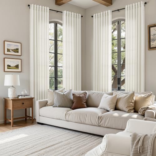 Joywell Linen Curtains 78 Inches Long for Living Room Hook Belt Cream - color: Natural, size: 52"W x 78"L (Pack of 2)