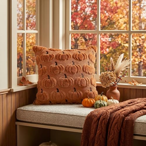 AVOIN colorlife Caramel Fall Pumpkin Throw Pillow Covers 18x18 Inch - color: Caramel, size: 18" x 18" (Pack of 2)