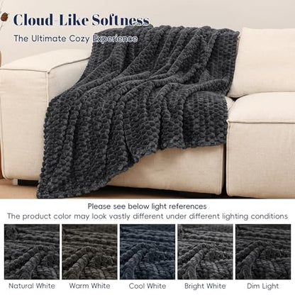 PHF Soft Cozy Fleece Throw Blanket, 340GSM Lightweight Warmth, Dark Grey - color: Dark Grey, size: Throw(50"x60")