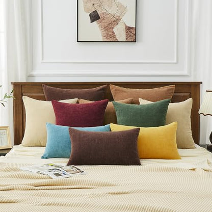 GAWAMAY 2 Pack 12x20 Apricot Brown Chenille Throw Pillow Covers for Couch - color: Apricot Brown, size: 20" x 12" (Pack of 2)