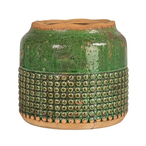 Creative Co-Op Round Terra-Cotta Hobnail Planter Vase with Heavily Distressed Finish, Green - color: Green, size: 7.25" diameter x 6.25" tall