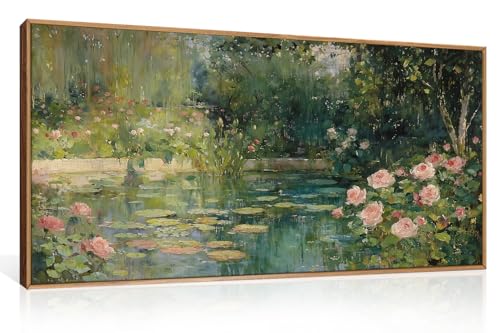 FWIEXA Monet Floral Framed Canvas Wall Art Set, Impressionist Botanical Garden Wall Decor, Vintage Ponds Tree Plant Artwork, Nature Landscape Prints, 20x40 Inches Pictures for for Living Room, Bedroom - color: Oil Painting Garden, size: 40"L x 20"W
