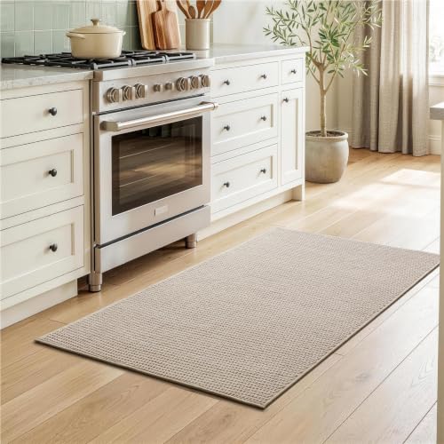 Sunfly 3x5 Washable Area Rug with Non Slip Rubber Backing Beige - color: Beige, size: 3' x 5' (Rectangular)