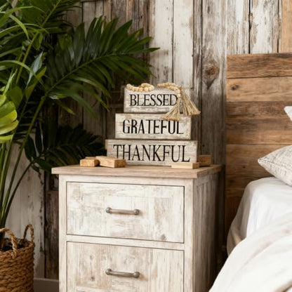 Yuntau 4 Pcs Farmhouse Table Decor Rustic Stacked Wooden Block Sign - style: Blessed