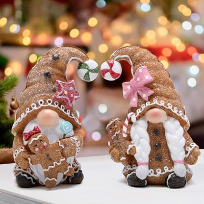 Hodao 2PCS Christmas Gingerbread Couple Gnomes, Swedish Tomte Xmas Decor - color: Brown