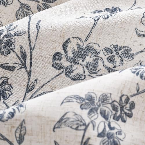 jinchan Alisa Ruffled Floral Valance Curtain 18 Inch 1 Panel Blue on Linen - color: Alisa Blue on Linen