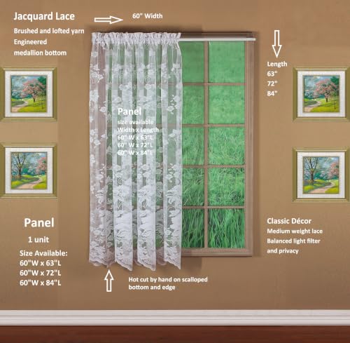 Today's Curtain Floral Vine Lace Panel 63", White, 60W x 63L - color: White, size: 60"W x 63"L (Pack of 1)
