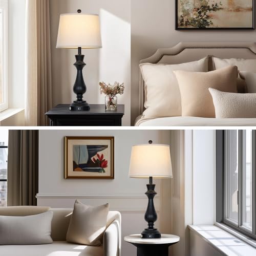 Cinkeda Touch Lamps for Night Stands Set of 2-29.5" Tall Bedside Lamp with USB C+A, 3 Way Dimmable Bedroom Lamps, Black Metal Table Lamps for Living Room - color: Black