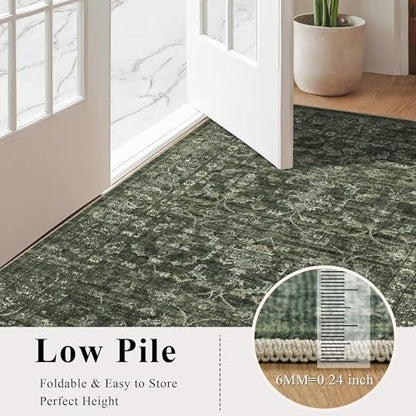 3x7 Washable Kitchen Runner Rug Non-Slip Boho Dark Green Throw Carpet - color: Dark Green, size: 3' x 7' (Runner)