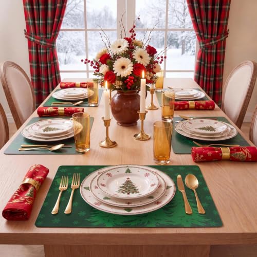 MOSAYT Christmas Vinyl Placemats Set of 6, 12 X 17 Inch, Green - color: Christmas Green