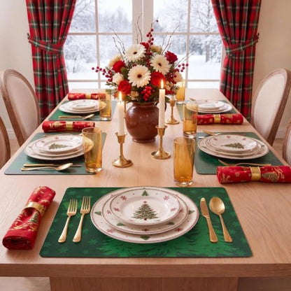MOSAYT Christmas Vinyl Placemats Set of 6, 12 X 17 Inch, Green - color: Christmas Green