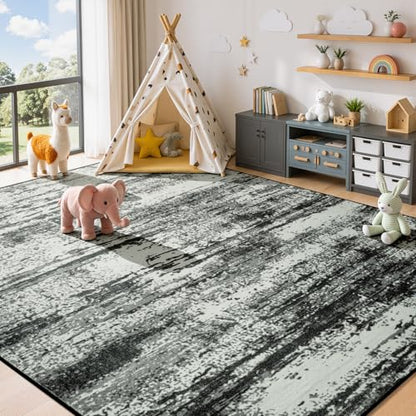 Merelax 5x7 Black White Washable Area Rug Non-Slip Faux Wool Abstract Rug - color: Black White, size: 5' x 7'(60''x84'')