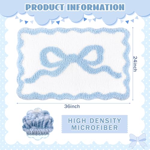 Tinideya Blue Bow Bathroom Rug 36" x 24" Scalloped Bow Bath Mat - color: Blue, size: 36" x 24" (Rectangular)