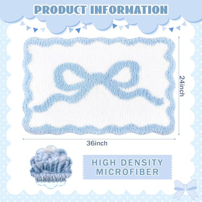 Tinideya Blue Bow Bathroom Rug 36" x 24" Scalloped Bow Bath Mat - color: Blue, size: 36" x 24" (Rectangular)