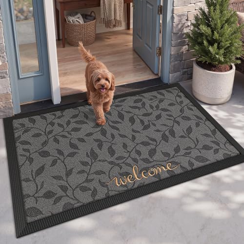 LUMI Outside Welcome Door Mat 36x59, Non-Slip Heavy Duty Dirt Trapper, Grey - color: Grey Gold Leaf, size: 36"x59"