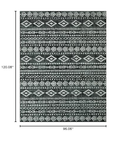 Lahome Moroccan Black 8x10 Area Rug, Machine Washable Non-Slip Boho Rug for Living Room, Ultra Soft Low-Pile Geometric Print Tribal Large Indoor Carpet for Bedroom Dining Room Home Decor Varena - color: Black/White, size: 8' x 10'