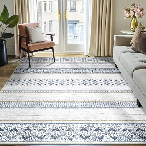 6x9 Washable Area Rugs for Living Room Boho Bedroom Rug Blue/Brown - color: Blue/Brown, size: 6' x 9' (Rectangular)
