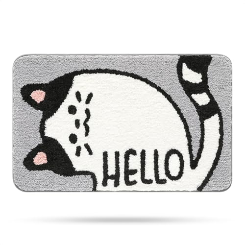 Molesun Cat Bath Mat 20x31, Soft Absorbent Microfiber Bath Rugs - color: Hello, size: 20" x 31"