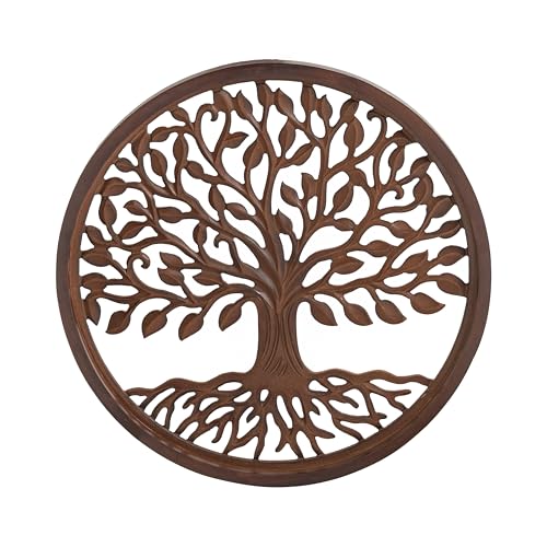 JFY Designs Flavius Tree of Life Hand-Carved Wood Wall Art, Wall Décor - color: Burnt Natural, size: 16"L x 16"W
