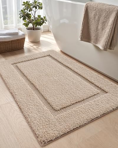 DEXI Bath Mat 43x24, Soft Absorbent Bathroom Rugs Non Slip, Beige - color: Beige, size: 43" X 24" (Rectangular)