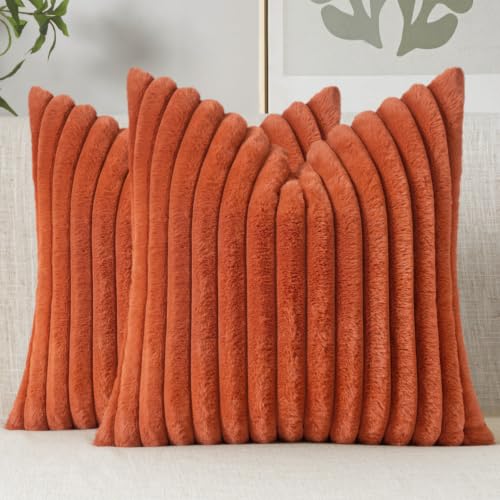 MIULEE Fall Faux Fur Decorative Throw Pillow Covers 18x18 Burnt Orange - color: Burnt Orange, size: 18" x 18" (Pack of 2)