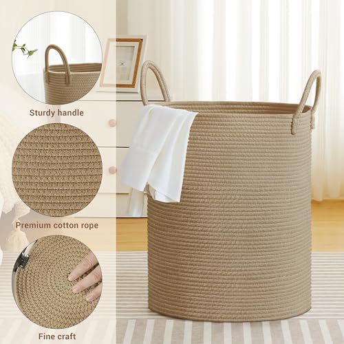 88L Large Tall Cotton Rope Laundry Basket with Handles, Jute - color: Jute, size: 88L