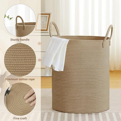 88L Large Tall Cotton Rope Laundry Basket with Handles, Jute - color: Jute, size: 88L