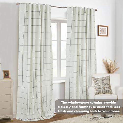 DriftAway 100% Blackout Windowpane Plaid Linen Curtains 45 Inches Black - color: Black, size: 52"W x 45"L (Pack of 2)